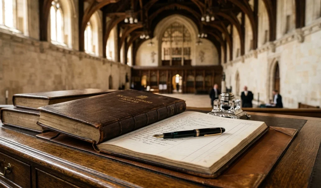 Proper Honourable Titles UK: Complete British Etiquette & Protocol Guide 1 British parliamentary and constitutional protocol documents and historical registers illustrating proper honourable titles in the UK (AI Generated Image)