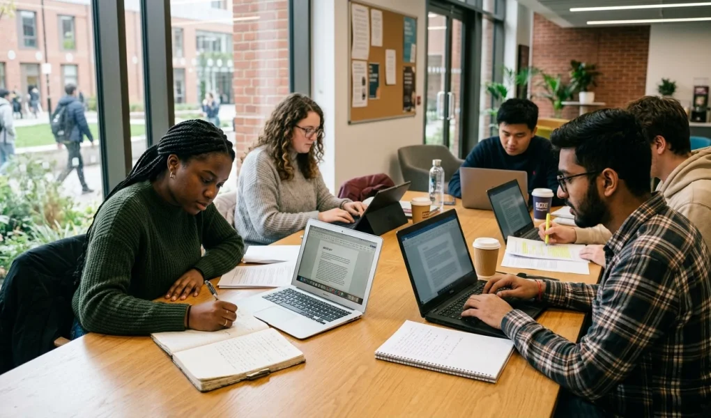 University students engaged in student union advocacy campaign drafting letter to their Member of Parliament (AI Generated Image)