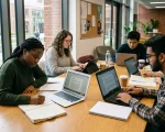 University students engaged in student union advocacy campaign drafting letter to their Member of Parliament